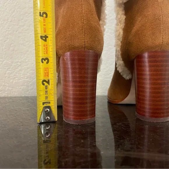 NWOB LAUREN Ralph Lauren Brown Suede Knee-High Boots w/Cream Shearling Trim 5.5B - Picture 5 of 11